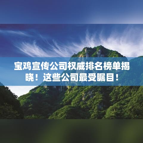 宝鸡宣传公司权威排名榜单揭晓！这些公司最受瞩目！